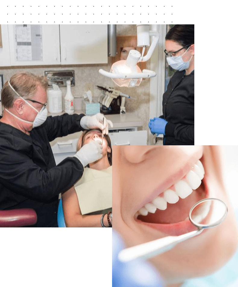 A dentist is examining the teeth of a patient.